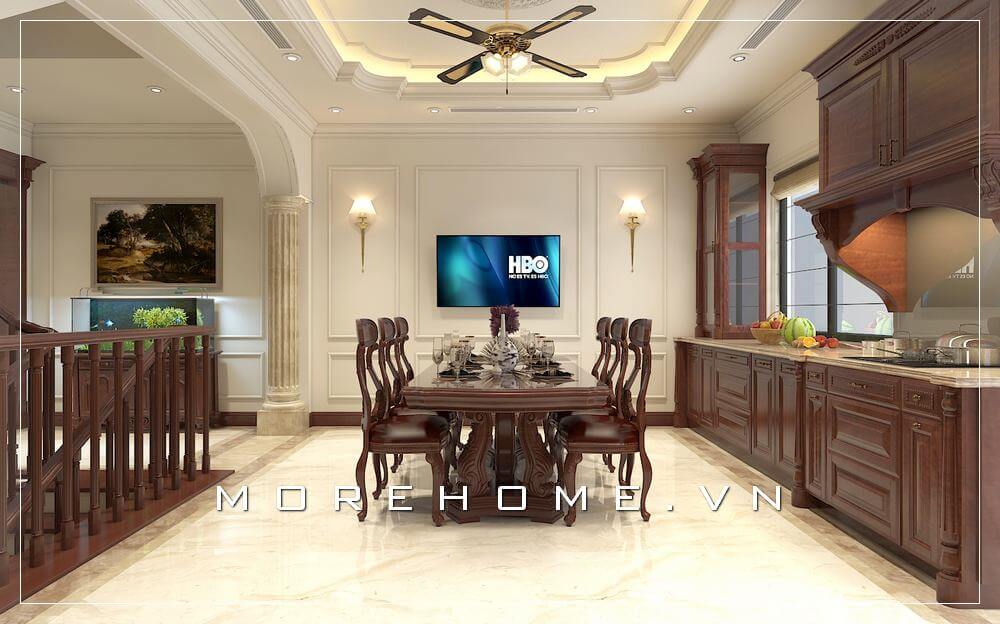 Lựa chọn tủ bếp gỗ đẹp, sang trọng cho phòng bếp biệt thự tiện nghi và sạch sẽ